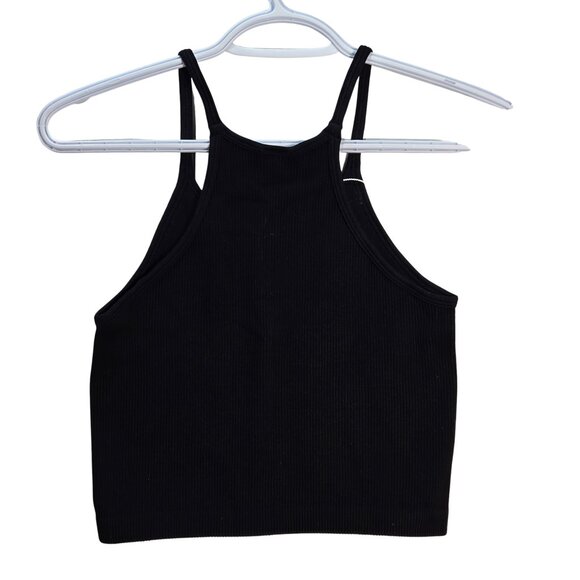 3/$25 NWT | Black Ribbed Knit Cropped Racerback Camisole Tank Top | Large - Picture 2 of 4